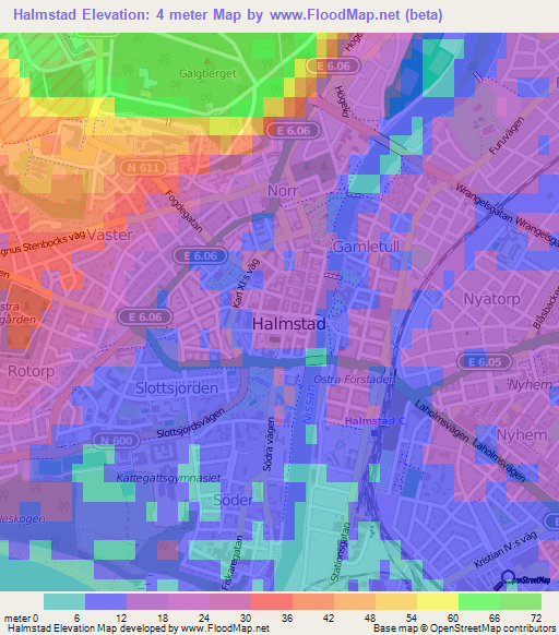Halmstad,Sweden Elevation Map