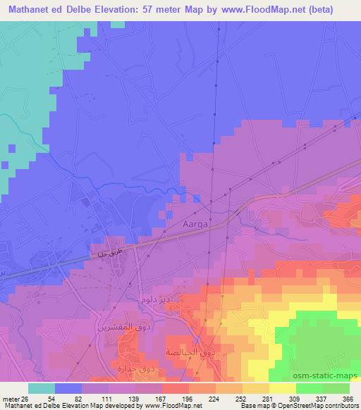 Mathanet ed Delbe,Lebanon Elevation Map