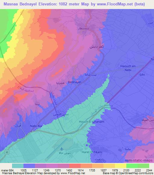 Masnaa Bednayel,Lebanon Elevation Map
