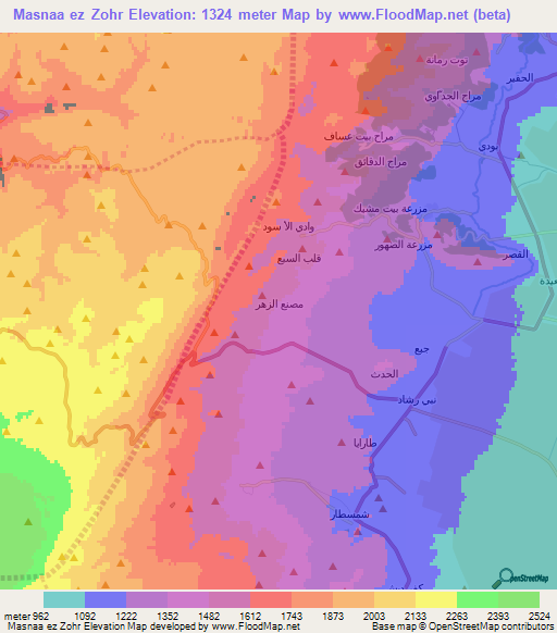 Masnaa ez Zohr,Lebanon Elevation Map