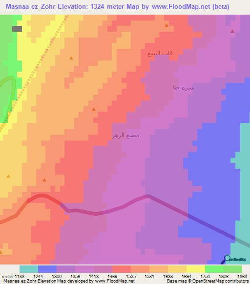 Masnaa ez Zohr,Lebanon Elevation Map