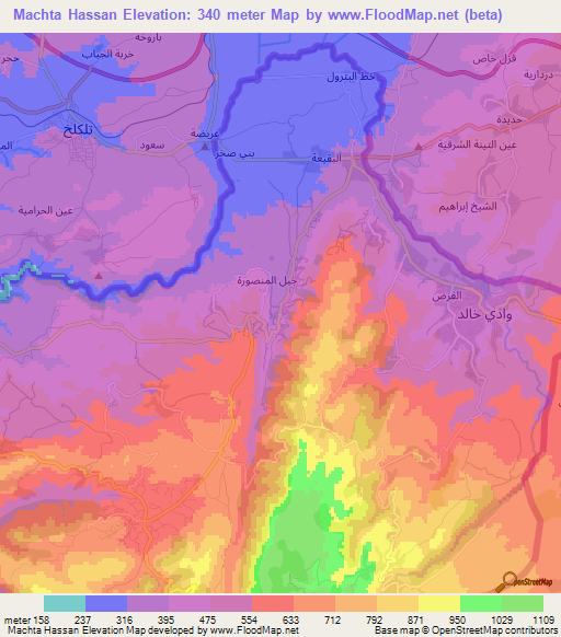 Machta Hassan,Lebanon Elevation Map