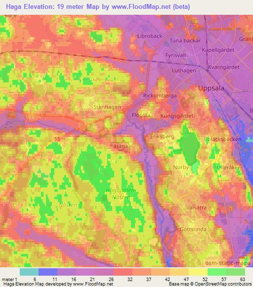 Haga,Sweden Elevation Map