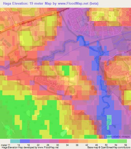 Haga,Sweden Elevation Map