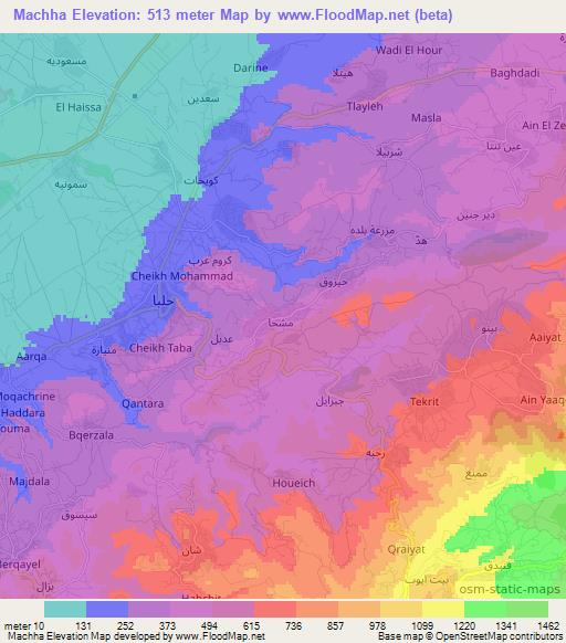 Machha,Lebanon Elevation Map