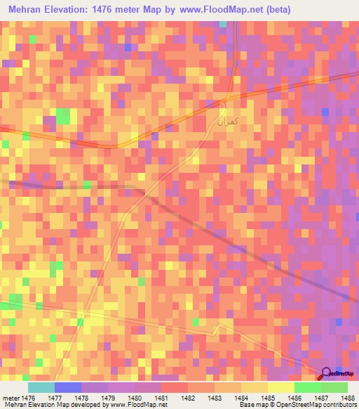 Mehran,Iran Elevation Map