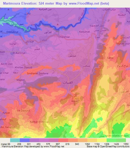 Martmoura,Lebanon Elevation Map