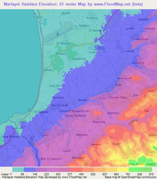 Marlayet Haddara,Lebanon Elevation Map