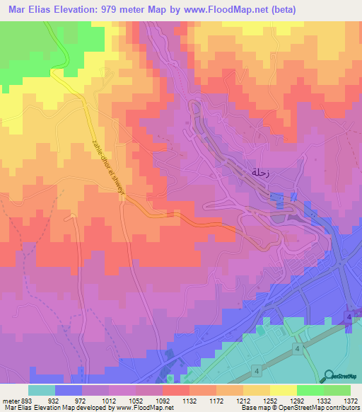 Mar Elias,Lebanon Elevation Map