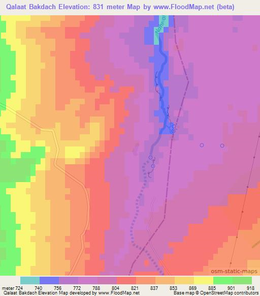 Qalaat Bakdach,Lebanon Elevation Map