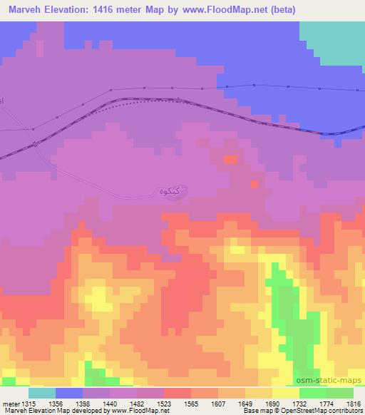 Marveh,Iran Elevation Map