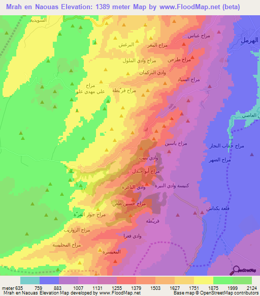 Mrah en Naouas,Lebanon Elevation Map