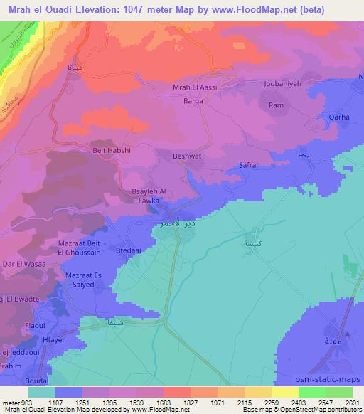 Mrah el Ouadi,Lebanon Elevation Map