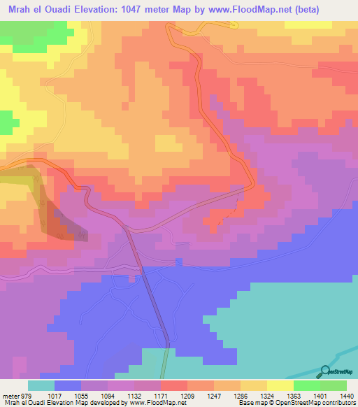 Mrah el Ouadi,Lebanon Elevation Map