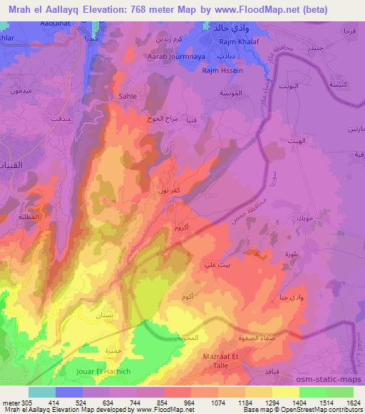 Mrah el Aallayq,Lebanon Elevation Map