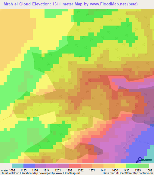 Mrah el Qloud,Lebanon Elevation Map