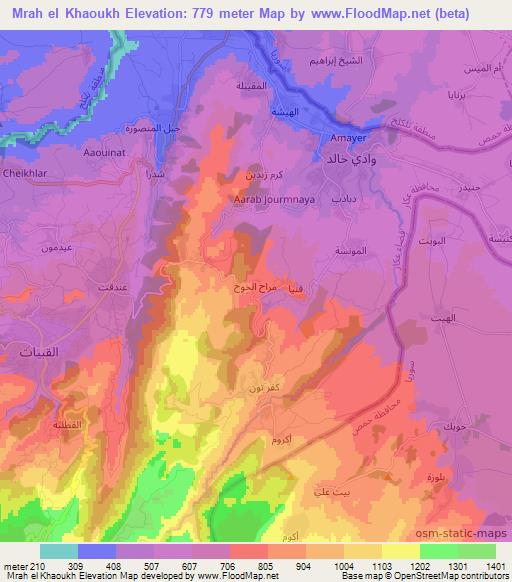 Mrah el Khaoukh,Lebanon Elevation Map