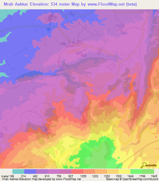 Mrah Aakkar,Lebanon Elevation Map