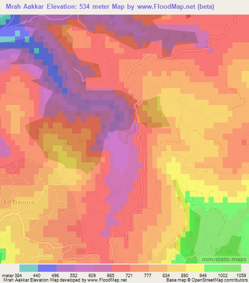 Mrah Aakkar,Lebanon Elevation Map