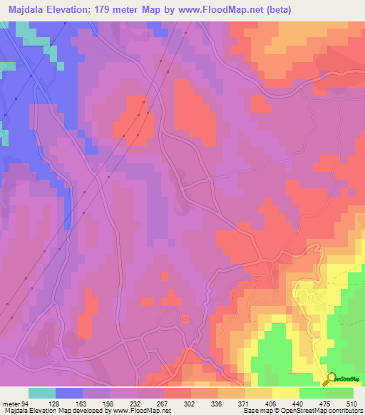 Majdala,Lebanon Elevation Map