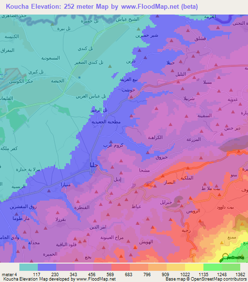 Koucha,Lebanon Elevation Map