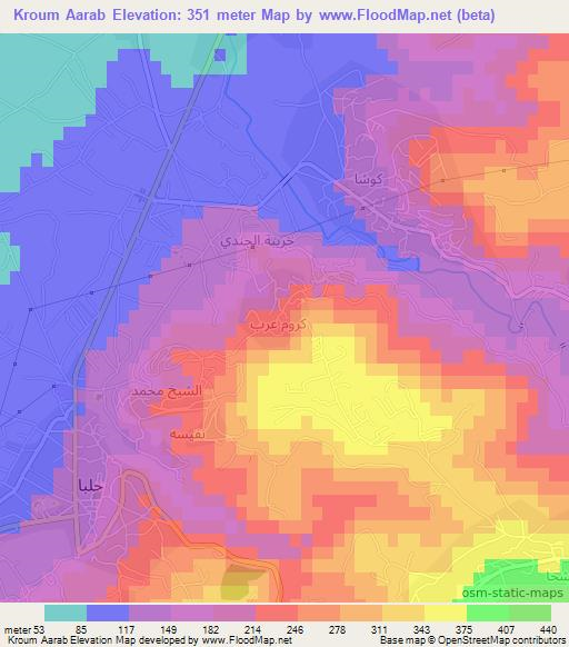Kroum Aarab,Lebanon Elevation Map