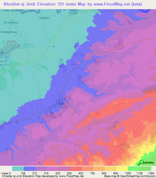 Khreibet ej Jindi,Lebanon Elevation Map