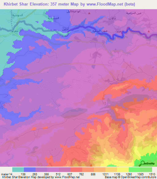 Khirbet Shar,Lebanon Elevation Map