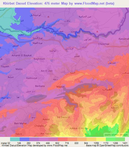 Khirbet Daoud,Lebanon Elevation Map
