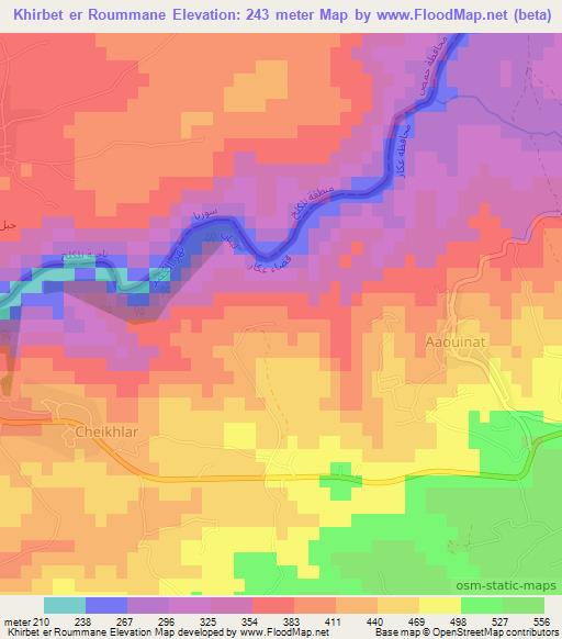 Khirbet er Roummane,Lebanon Elevation Map