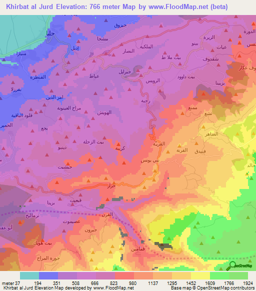 Khirbat al Jurd,Lebanon Elevation Map
