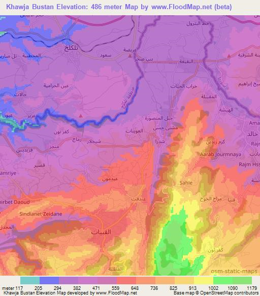 Khawja Bustan,Lebanon Elevation Map