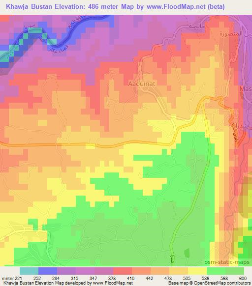 Khawja Bustan,Lebanon Elevation Map