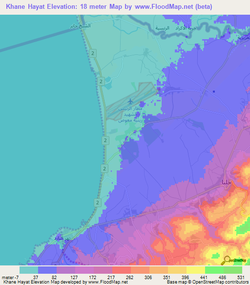 Khane Hayat,Lebanon Elevation Map