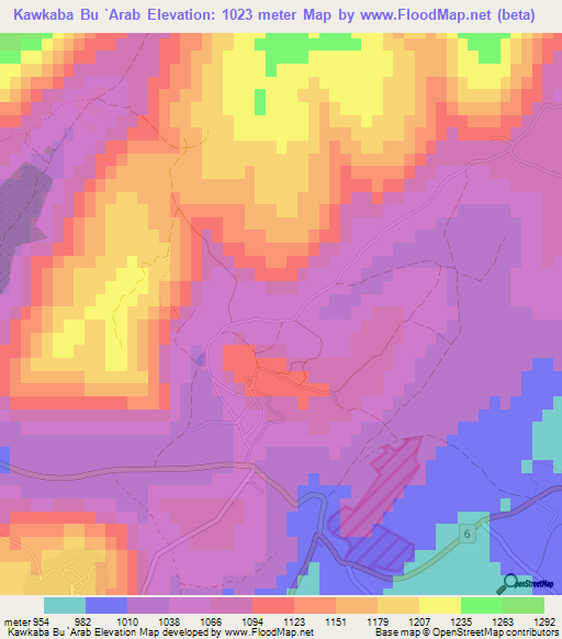 Kawkaba Bu `Arab,Lebanon Elevation Map