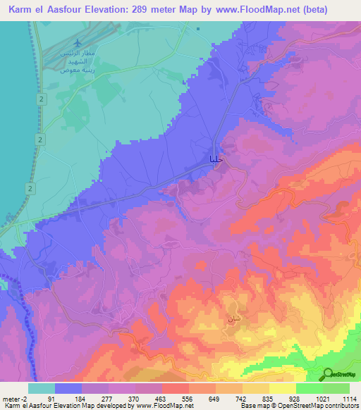 Karm el Aasfour,Lebanon Elevation Map