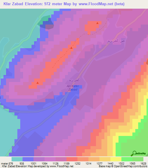 Kfar Zabad,Lebanon Elevation Map