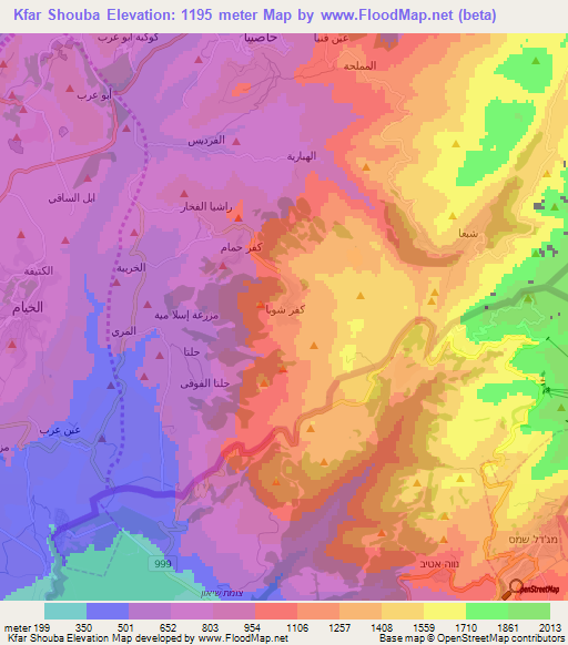 Kfar Shouba,Lebanon Elevation Map