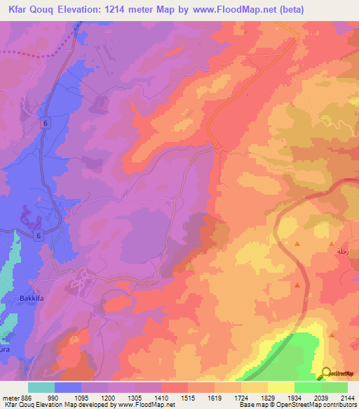 Kfar Qouq,Lebanon Elevation Map