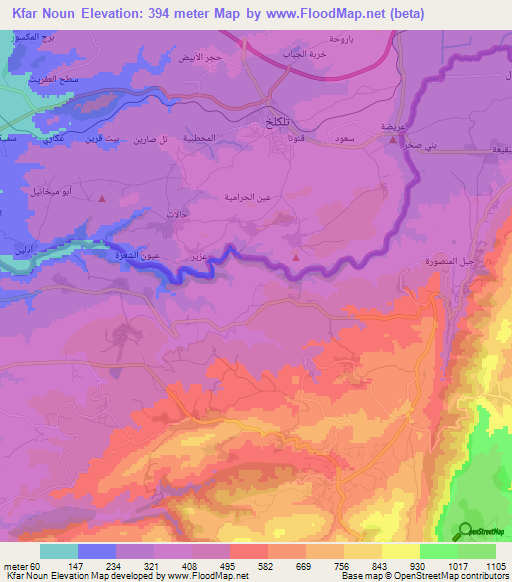 Kfar Noun,Lebanon Elevation Map