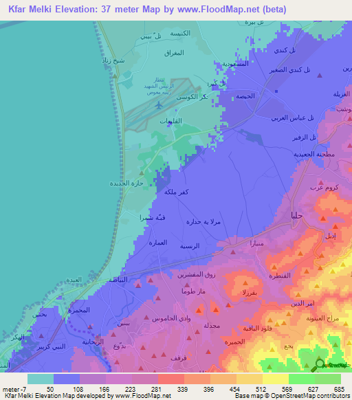 Kfar Melki,Lebanon Elevation Map