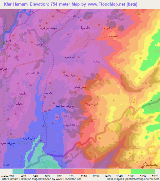 Kfar Hamam,Lebanon Elevation Map