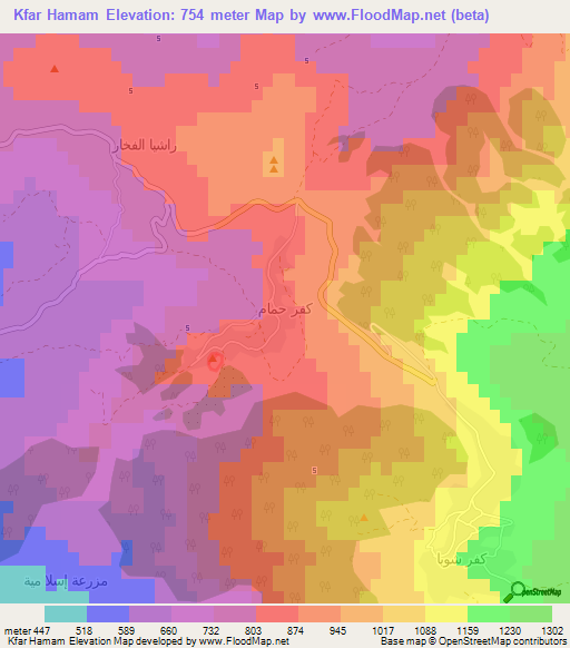 Kfar Hamam,Lebanon Elevation Map