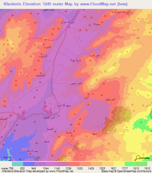 Kfardenis,Lebanon Elevation Map