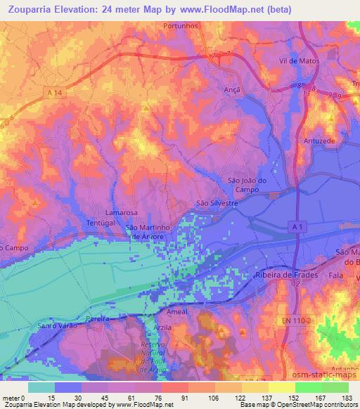 Zouparria,Portugal Elevation Map