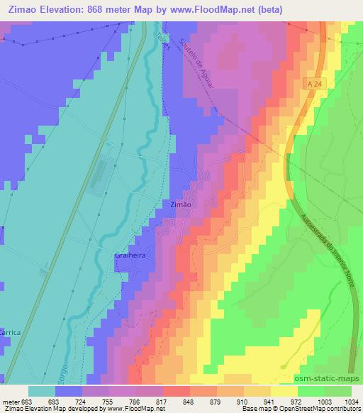 Zimao,Portugal Elevation Map