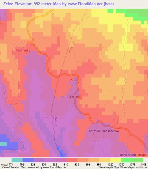 Zeive,Portugal Elevation Map