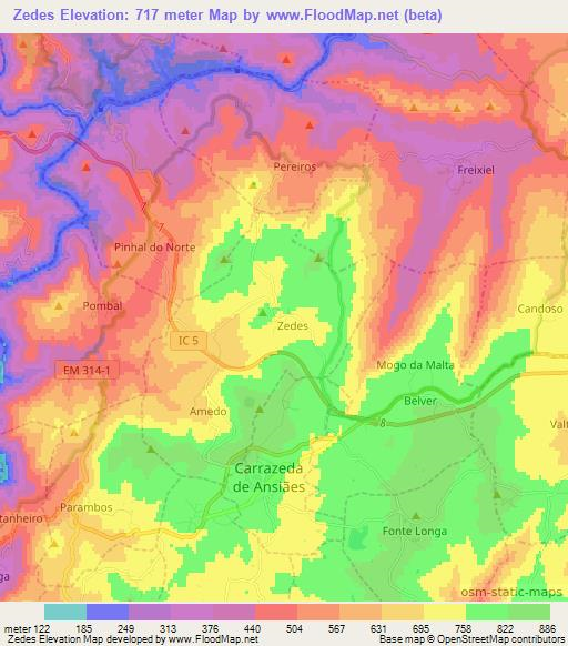 Zedes,Portugal Elevation Map