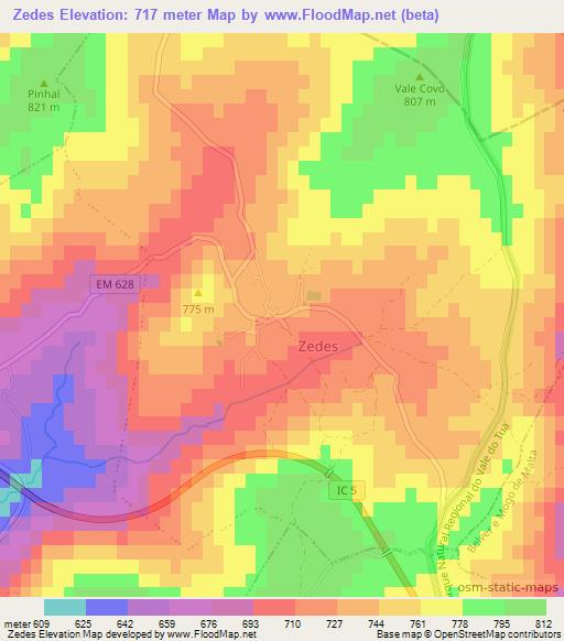 Zedes,Portugal Elevation Map