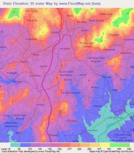 Xisto,Portugal Elevation Map